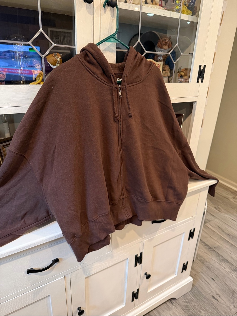 Cropped Brown Zip-Up Hooded Sweatshirt